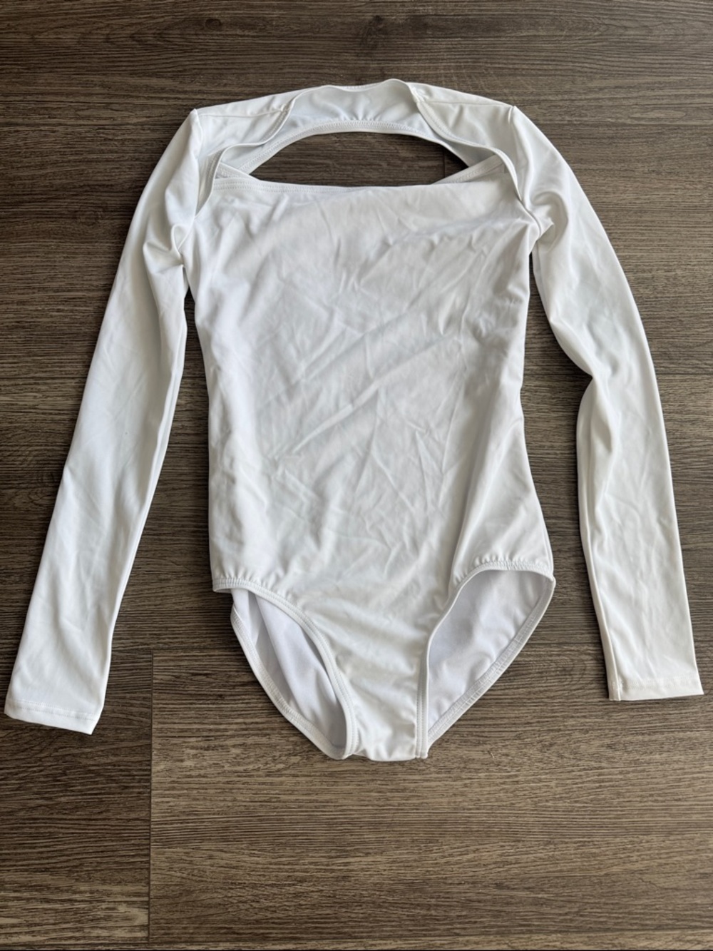 Girls White Long-Sleeve One-Piece Bodysuit Leotard